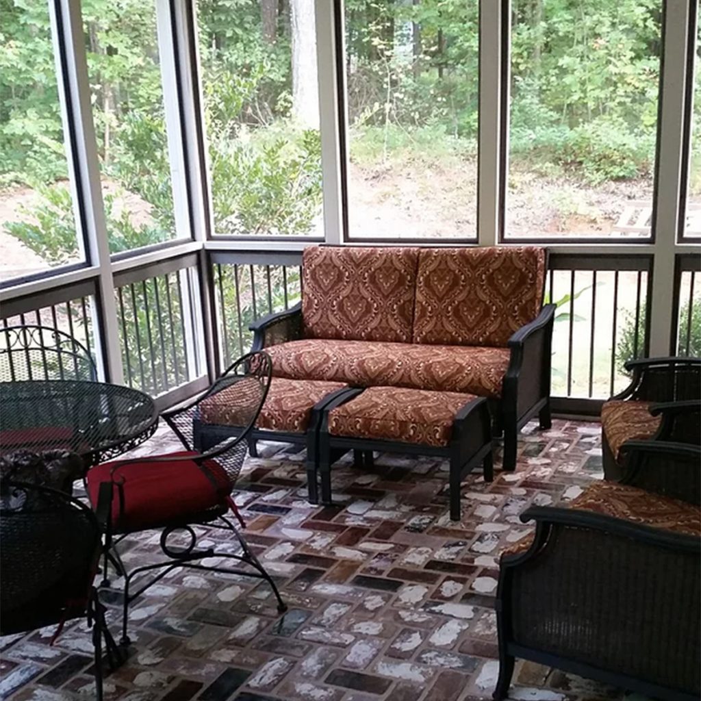 Herringbone pattern outdoor patio Floor in the St. Louis color.